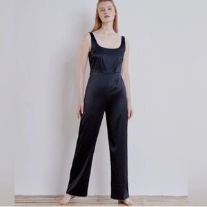NWOT ADAY midnight black stretch satin long haul jumpsuit - size M